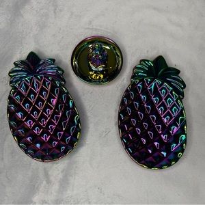 Set of 2 Beautiful Ceramic Iridescent Jewelry/Trinket Dish & 1 Ring Holder